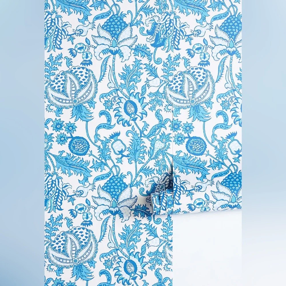Anthropologie Roller Rabbit Amanda Jacobean Blue Wallpaper New in Plastic - Picture 2 of 3